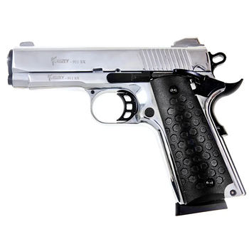 Стартовый пистолет Kuzey 911 SX matte chrome, черные ручки, с доп. магазином (Colt 1911)