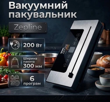 Вакууматор Zepline ZP-00381 200 Вт 6 программ Ширина пакета 300 мм встроенный резак