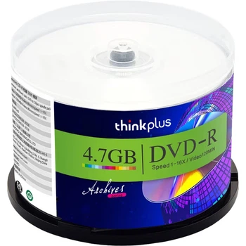 DVD-R диски Lenovo, скорость 16x, 4,7 ГБ, серия Archive, 50 штук в упаковке, чистые диски.