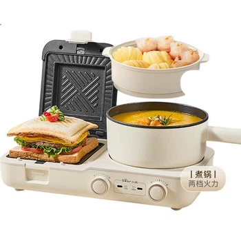 Многофункциональная кухонная машина Bear Breakfast Machine, сэндвичница, тостер, съемная блинница, аппарат для приготовления легких блюд, небольшая кастрюля, гриль, пароварка и плита для сэндвичей L01H1