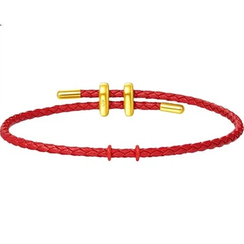 CHOW TAI FOOK Минималистичный модный аксессуар: кожаный браслет на шнурке, красный, 21,25 см, AX100, подарок на день рождения.