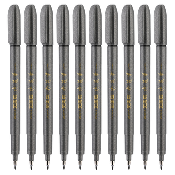 Набор каллиграфических кистей ZEBRA WF1 серебристо-серого цвета, для студентов, маленький, стандартный размер, 10 шт./упаковка.