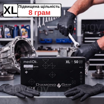 СУПЕР ПЛОТНЫЕ перчатки нитриловые MediOK Diamond Grip размер XL черного цвета, 50 шт