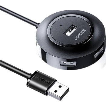 UGREEN USB-хаб 2.0, 4-портова розширювальна док-станція, багатопортовий адаптер для ноутбуків та настільних комп'ютерів, конвертер "один до" з портом живлення, чорний, 2 метри