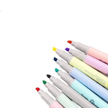 Флуоресцентная ручка Pentel с двумя наконечниками, маркер на водной основе серии Macaron Color, маркер-выделитель для учащихся SLW11P, набор из 8 цветов.