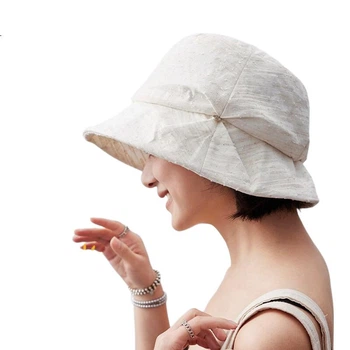 Легкий, повітропроникний, сонцезахисний капелюх Lagur 30 Linen 70 Cotton "Forest Dawn", з пом'ятими краями, жіночий, білий