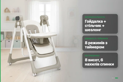 Стульчик для кормления 3 в 1 с электронными качелями и шезлонгом, 8 скоростей, пульт ДУ