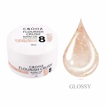 Гель строительный Crooz Flourish Crush Builder Gel 08 молочно-персиковый с мягкими пастельными вкраплениями 15 мл