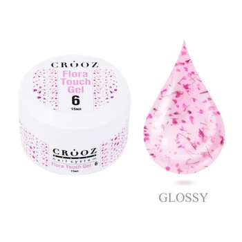 Гель строительный Crooz Flora Touch Gel 06 нейтральный с ярко-розовыми сухоцветами 15 мл
