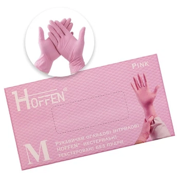 Рукавички нітрилові Hoffen Pink (M) щільність 3.5 г світло-рожеві в пакованні 50 пар