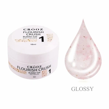 Гель строительный Crooz Flourish Crush Builder Gel 01 молочно-розовый с белыми хлопьями и золотыми вкраплениями 15 мл