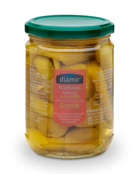 Оливки зелені великі Diamir без кісточки (Gordal) фаршировані гострим перцем чілі 420г