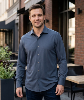 Мужская рубашка Autograph (M&S) синяя р. L (41-43) Slim Fit