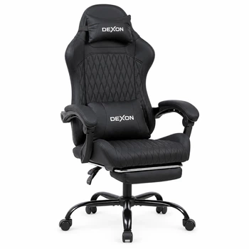 Геймерское кресло DEXON EVI RD-6072 с подставкой для ног, из экокожи, металлическая крестовина, Черный
