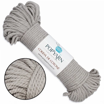Пряжа — шнур Popyarn Corda di Coton, світло-сірий №209 — 100% бавовна, 250 г / 50 м, щільний бавовняний шнур для в’язання, макраме та плетіння