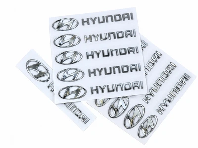 Набор металлических 3D наклеек Hyundai (логотип + надпись, хром, 10 шт)