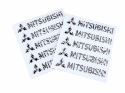 Набор металлических 3D наклеек Mitsubishi (логотип + надпись, хром, 10 шт)