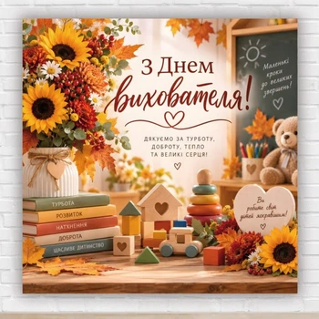 Паперовий плакат. З Днем вихователя. "Іграшки" для садочка та дошкільних працівників, розмір 100х100 см