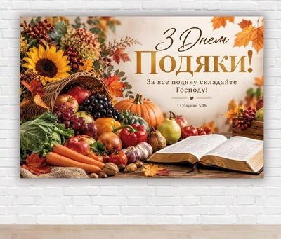 Паперовий плакат на День Подяки. Свято Жнив "1 Солунян 5:18" 100х150 см