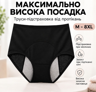 Трусы от протеканий нейлоновые слипы с очень высокой посадкой, подстраховывающие при месячных и подтекании мочи 7XL Черный