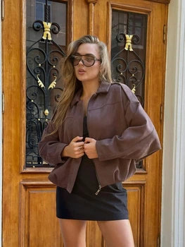 Женская замшевая куртка oversize на дайвинге S-L шоколад