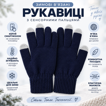 Перчатки зимние сенсорные с начесом, теплые вязаные перчатки для сенсорного экрана, унисекс синий KT9002707