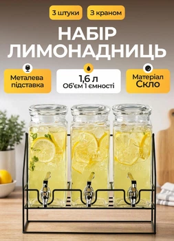 Набор лимонадниц с краном на металлической подставке 4.8 л лимонадник диспенсер для напитков компотов коктейлей алкоголя с краном