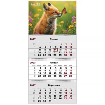 Календарь настенный квартальный 2027 г.,3 пружины Animals 1 8803-27-31 AXENT