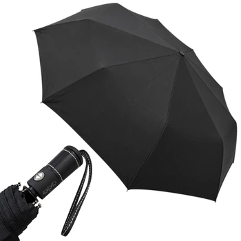 Зонт автомат с кожаной ручкой Три Слона TSL-665B Black черная