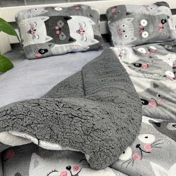 Одеяло холлофайбер Cappone из микрофибры Котики серые 200х220 см