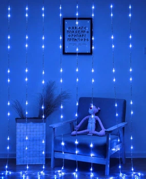 Гирлянда Водопад 200 LED, 2м х 1.5м, синяя, 8 режимов, 220 В, 1521-02