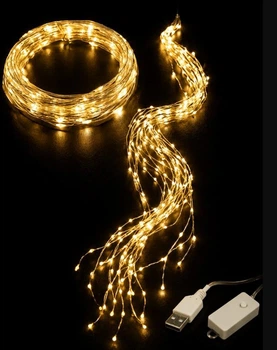 Светодиодная гирлянда Пучок-Роса 2 м, 30 линий, 600 LED, 8 режимов, теплый белый свет, USB, 19263-07