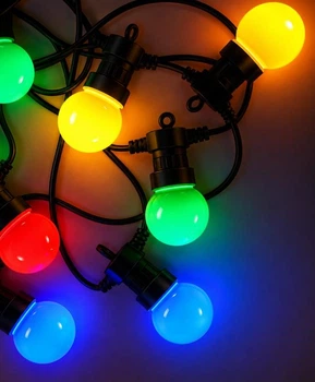 Белт-лайт 5м, 10 матовых LED-ламп 5см, мульти, черный каучуковый провод 4 мм, IP68, 220 В, 1373-51