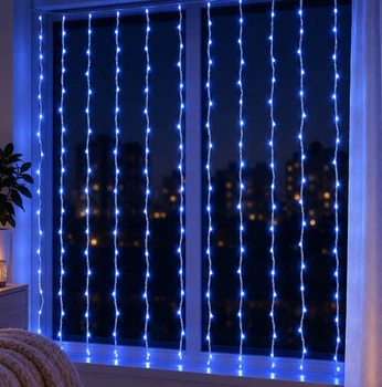 Гирлянда Водопад 200 LED, ширина 2 м, высота 2 м, синяя, 8 режимов, 220 В, 1520-02