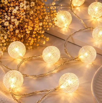Гирлянда Шарики Прозрачные 20 LED, 5 м, теплый белый, с переходником, 220 В, 1620-07