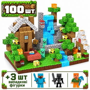 Магнітний конструктор Minecraft 100 шт по грі Майнкрафт Будиночок у водоспаду Mk001060