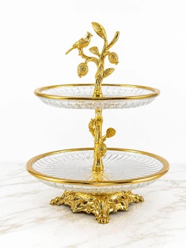 Фруктовница Royal Grace 1295-2 стеклянная 2-х ярусная 22.5х26х35 см Прозрачный с золотистым