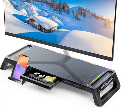 Геймерская настольная подставка для монитора MOOJAY с RGB-подсветкой, 4 портами USB 3.0 и органайзером, нагрузка до 20 кг, сложная конструкция, подставка под ноутбук - Уценка
