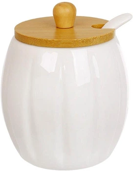 Сахарница фарфоровая Nouvelle Home 200мл с деревянной крышкой и ложкой (BD-938-088)