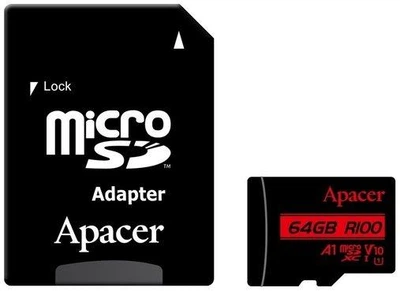 Карта пам'яті Apacer 64GB microSDXC Class 10 UHS-I U1 V10 A1 (AP64GMCSX10UB-R) + SD-адаптер