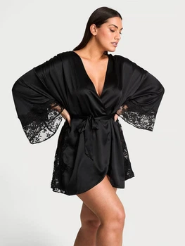 Халат Victoria's Secret Dream Angels Satin & Lace Trim Robe XS/S Чорний (27178918D)
