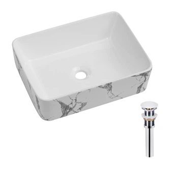 Раковина накладная Qtap Tern 480x370x135 мм, Marble, прямоугольная, с донным клапаном QT17116069MR QTAP QT17116069MR