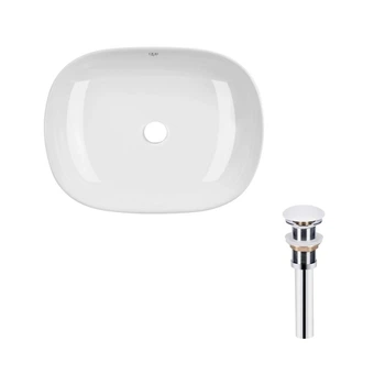 Комплект Qtap Aquarius: раковина накладная прямоугольная 465x375x115 мм White + донный клапан PU02 QTAP QT21112185WN47295