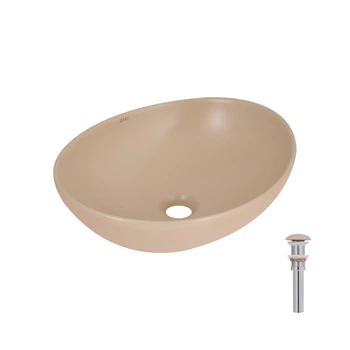 Раковина накладная Qtap Dove 415x340x140 мм, Beige, овальная, с донным клапаном QTDOV188SB49784 QTAP QTDOV188SB49784