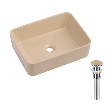 Раковина накладная Qtap Tern 480x370x135 мм, Beige, прямоугольная, с донным клапаном QT17116069SB QTAP QT17116069SB
