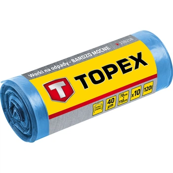 Мішки для сміття 120 л сині 10 шт ПВД 70x110 см 40 мкм Topex 23B258