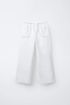 Джинси штани широкого крою Wide-Leg для дівчинки Zara білий 156 оздоблені люверсами