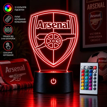 Светильник ночник «Логотип футбольного клуба Arsenal Арсенал» лампа с пультом, подарок фанату футбола болельщику (7 цветов 4 режима) (3DP197)