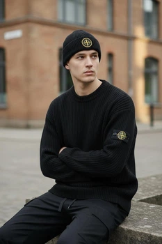 Чоловічий гольф демісезонний Stone Island в'язаний L чорний (S0032)
