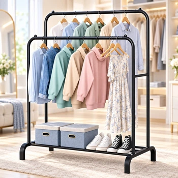 Двойная напольная вешалка Double Floor Hanger 110×54 см со штангами и полкой для обуви